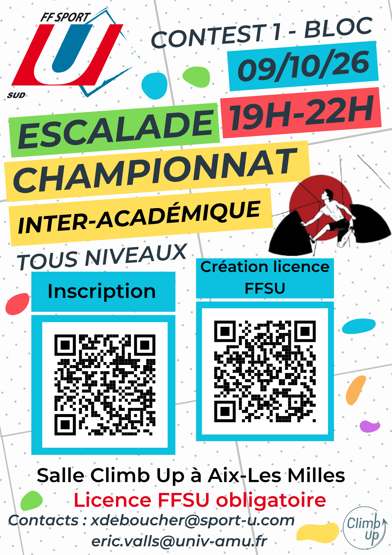 Affiche du Contest 1 d’escalade inter-académique du 9 octobre 2026 à Aix-Les Milles